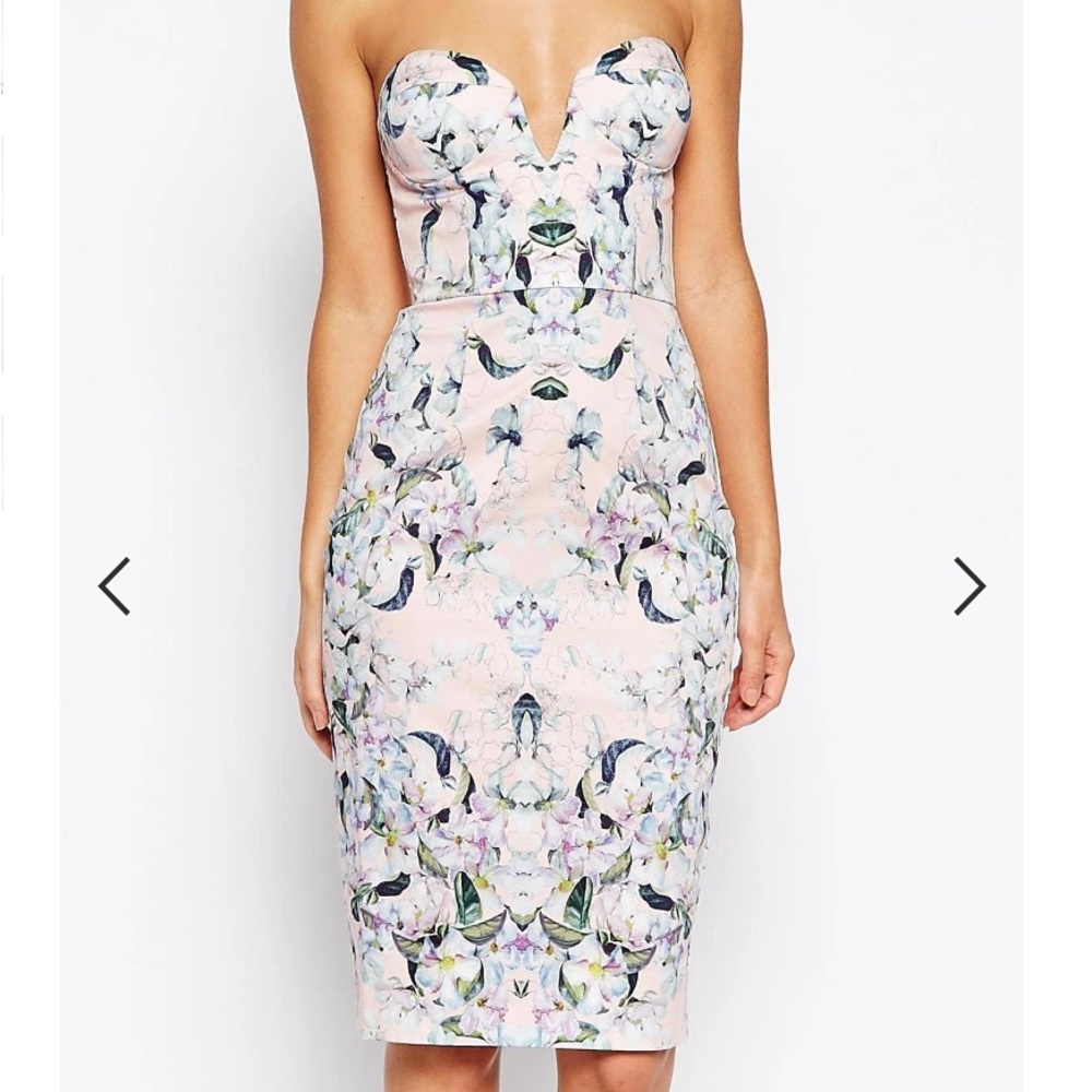 ASOS TALL Floral Curved Plunged Neck Pencil Dress